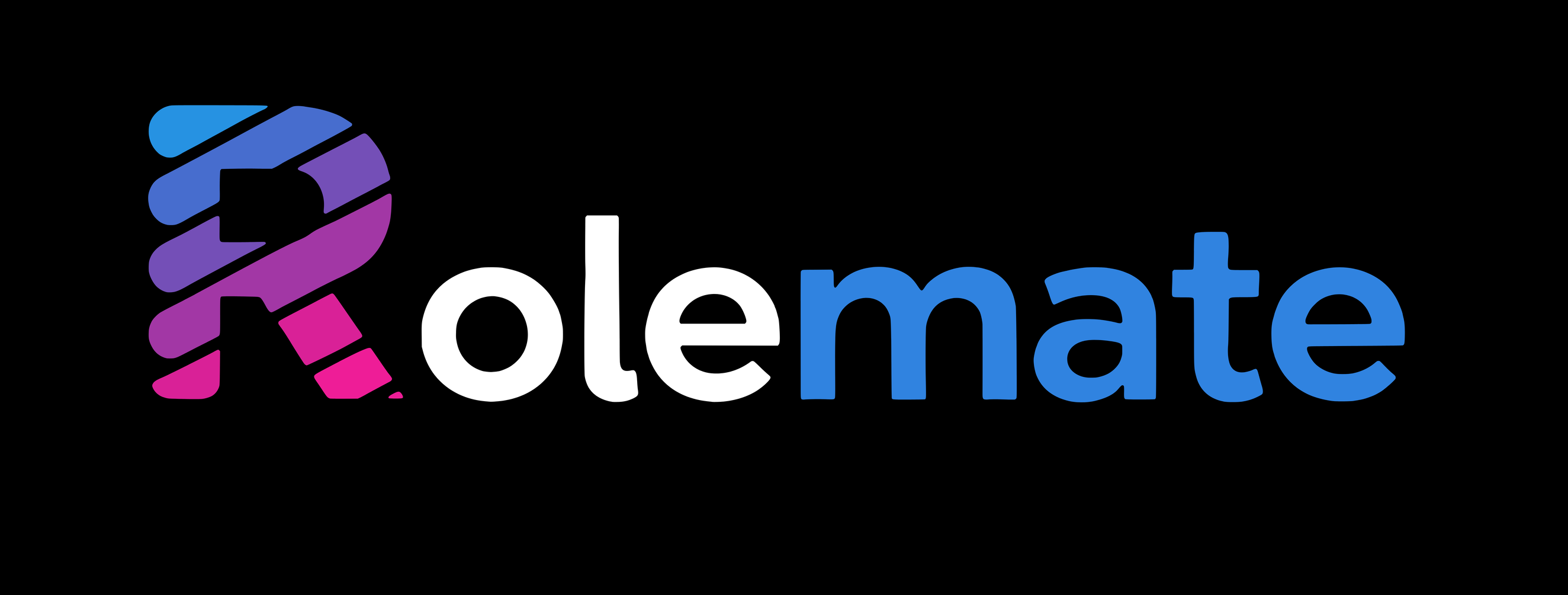Rolemate logo, the striped R lockup on black